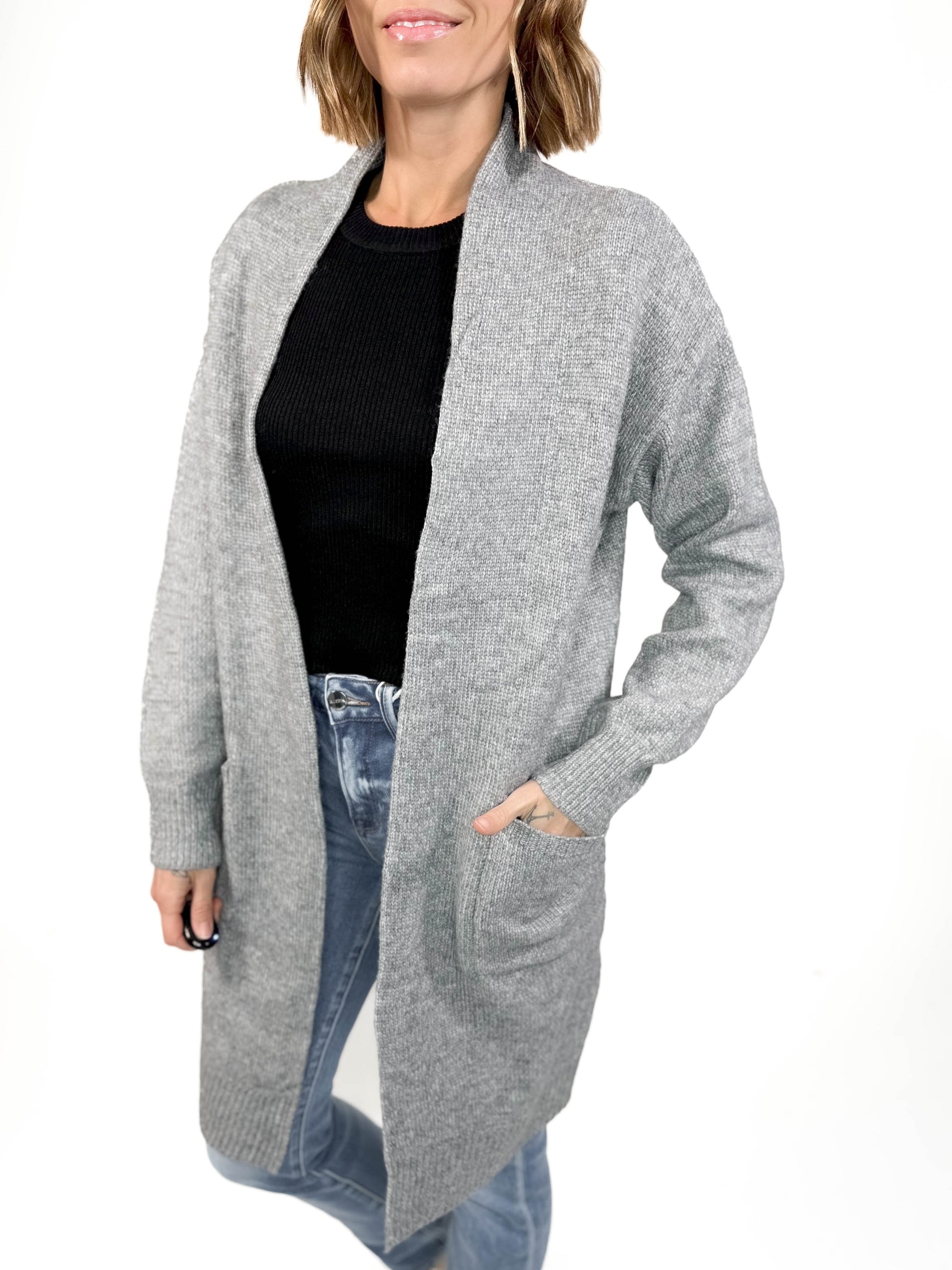 Delaney Long Cardigan- HTHR GREY