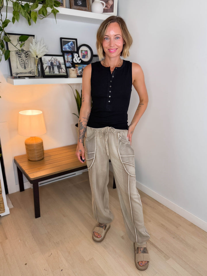 Monaco Washed Terry Pant- MOCHA