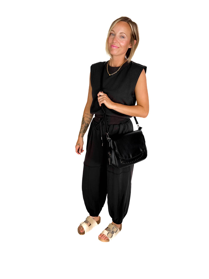 Monet Crossbody Messenger Bag- BLACK