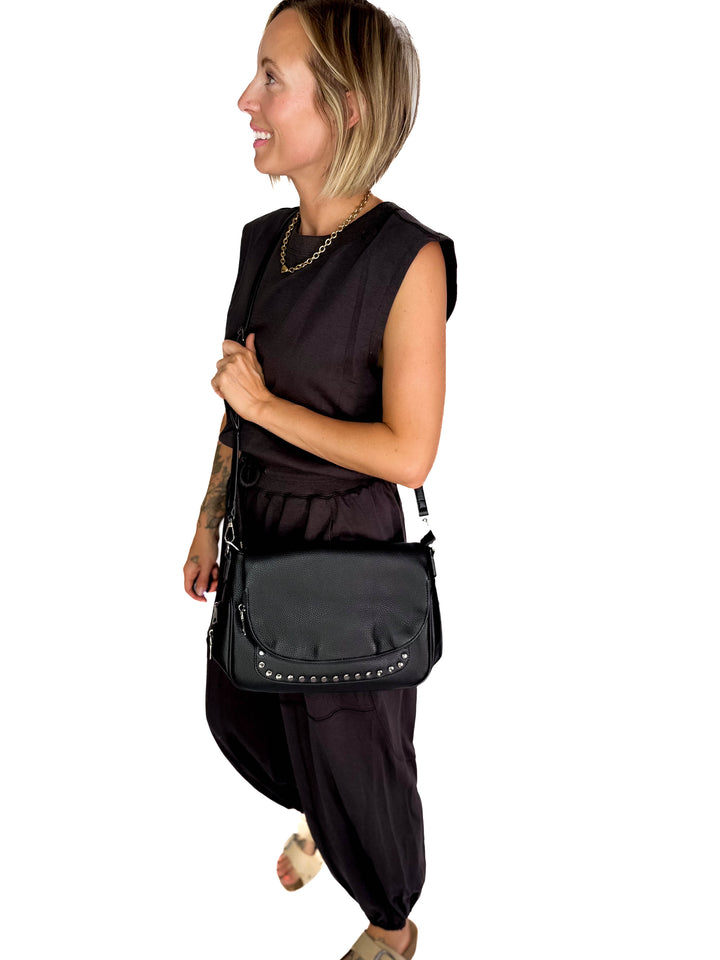 Monet Crossbody Messenger Bag- BLACK