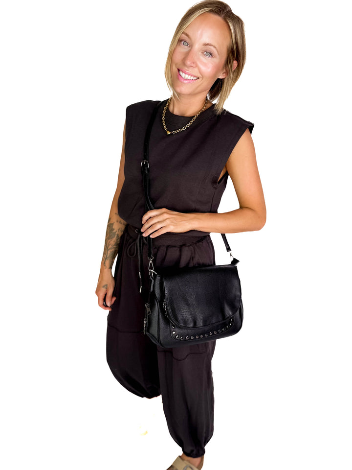 Monet Crossbody Messenger Bag- BLACK