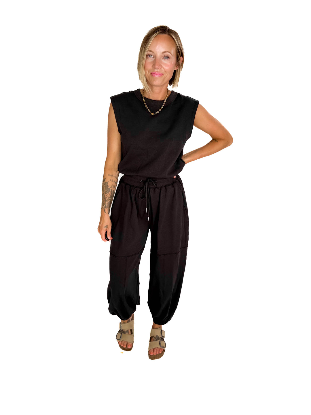 Lisa Drawstring Waist Knit Active Jumpsuit- ASH