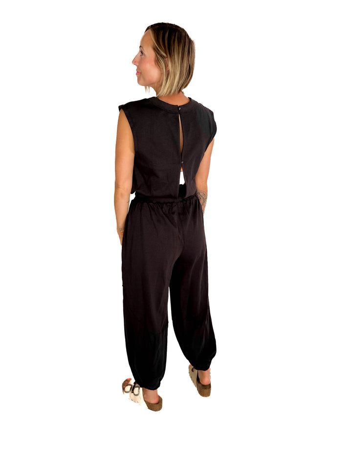 Lisa Drawstring Waist Knit Active Jumpsuit- ASH