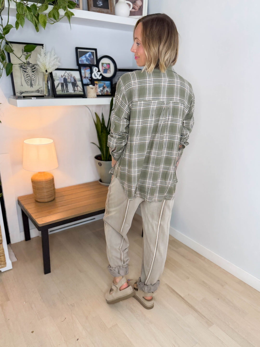 Edith Plaid Flannel Shirt- OLIVE