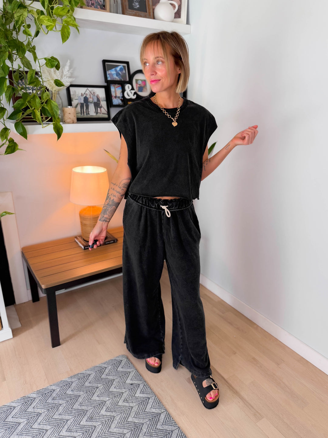 Daydream Foldover Sweatpant- BLACK