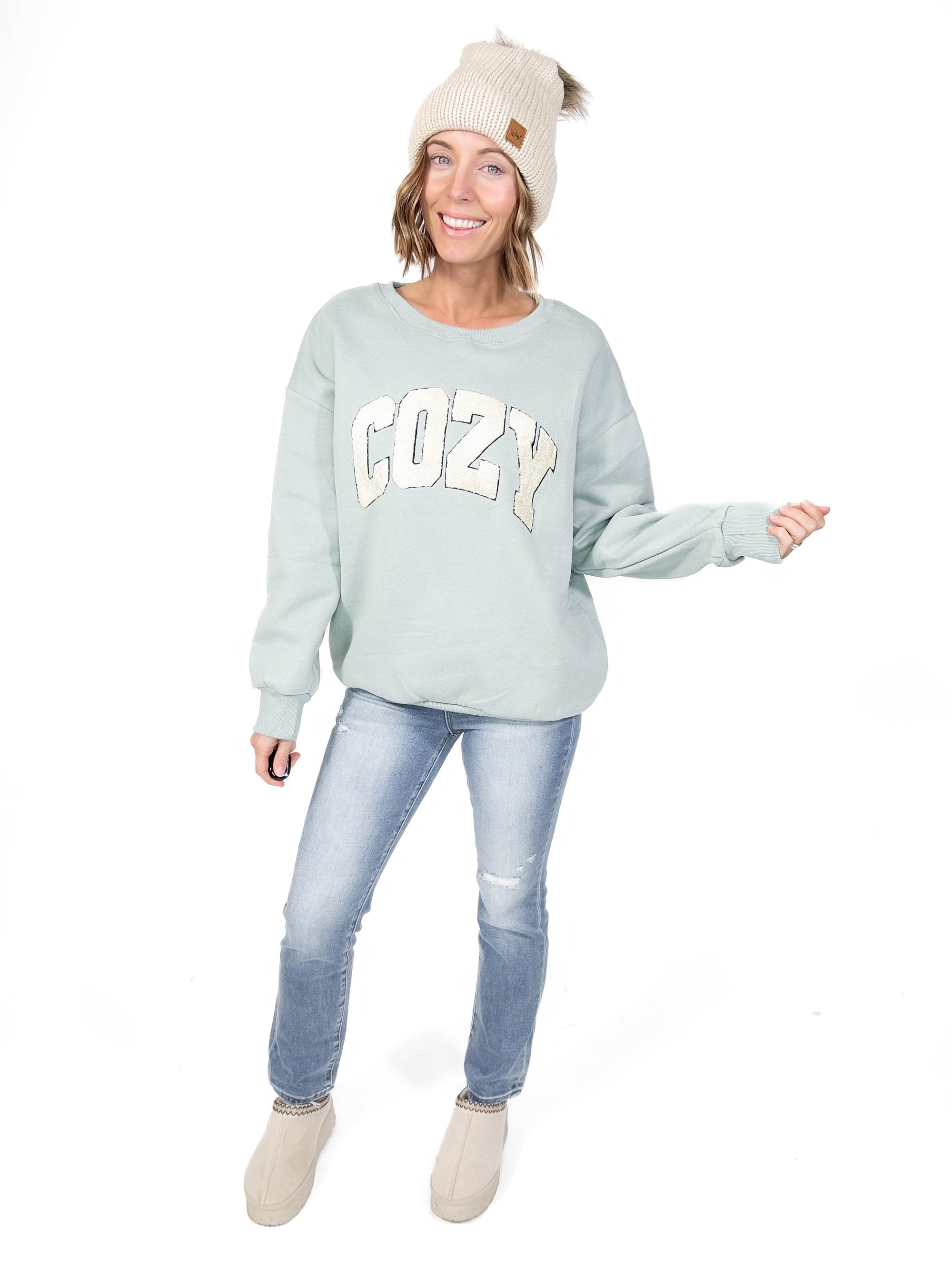 Cozy Sherpa Letter Pullover