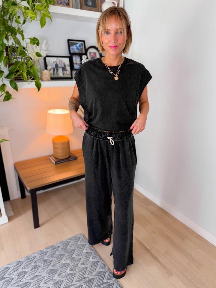 Daydream Foldover Sweatpant- BLACK