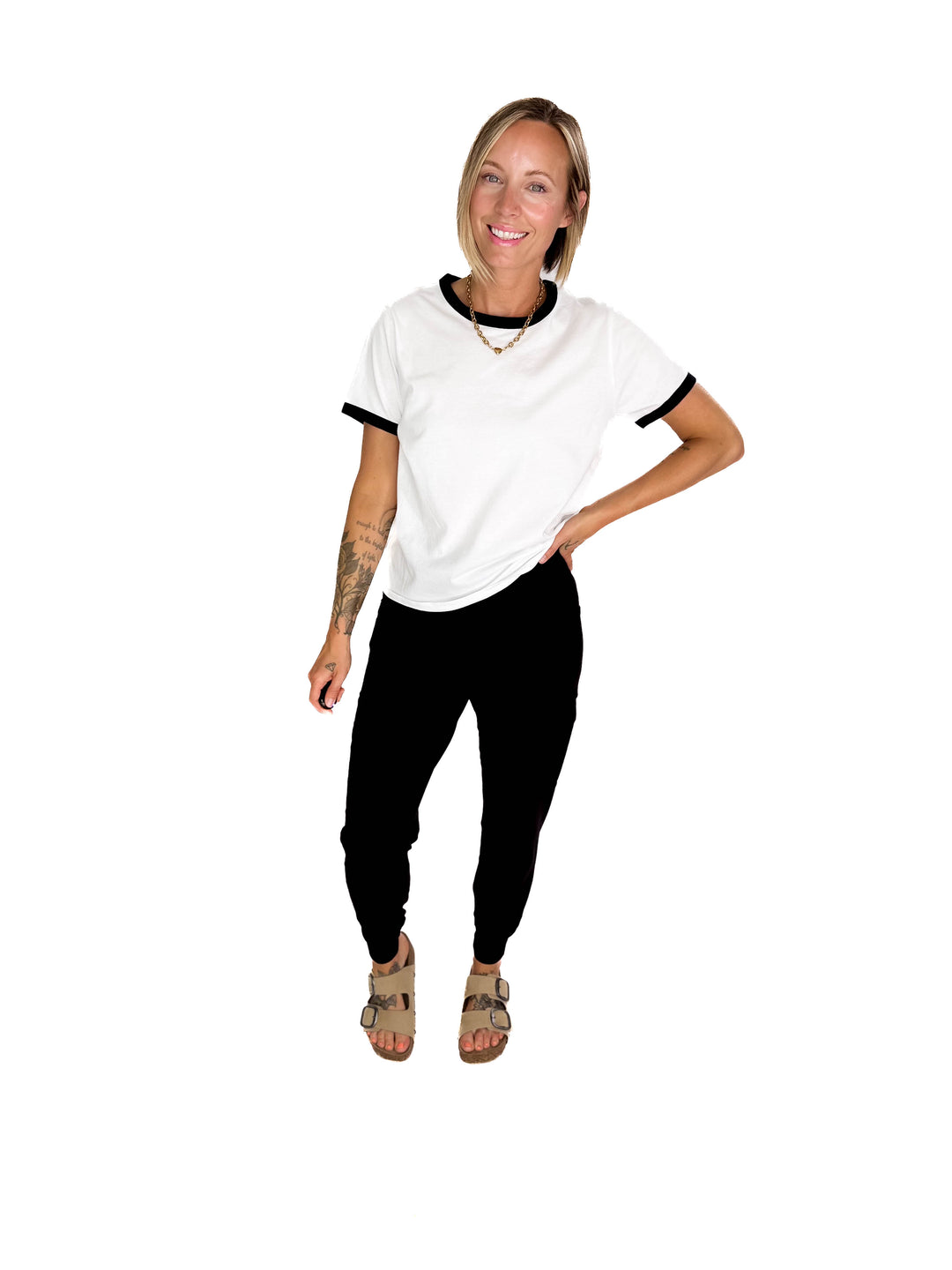 Monica Contrast Binding Short Sleeve T-Shirt- BLACK