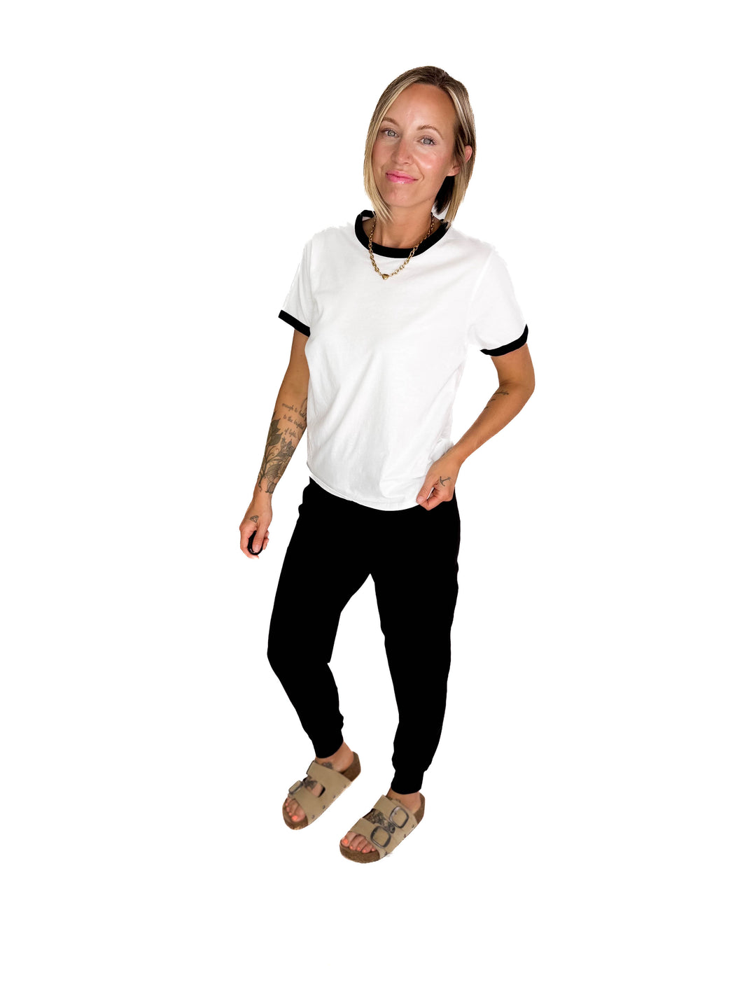 Monica Contrast Binding Short Sleeve T-Shirt- BLACK