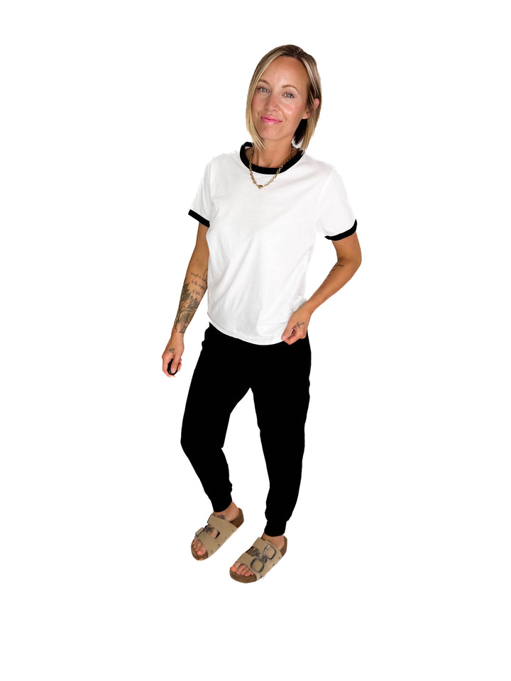 Monica Contrast Binding Short Sleeve T-Shirt- BLACK