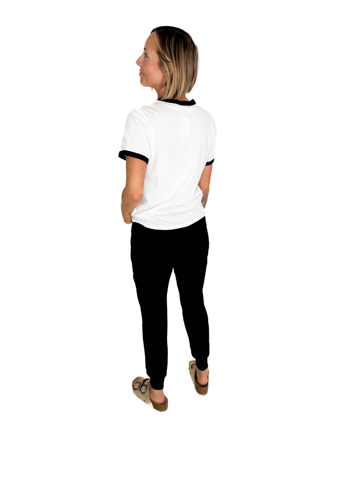 Monica Contrast Binding Short Sleeve T-Shirt- BLACK