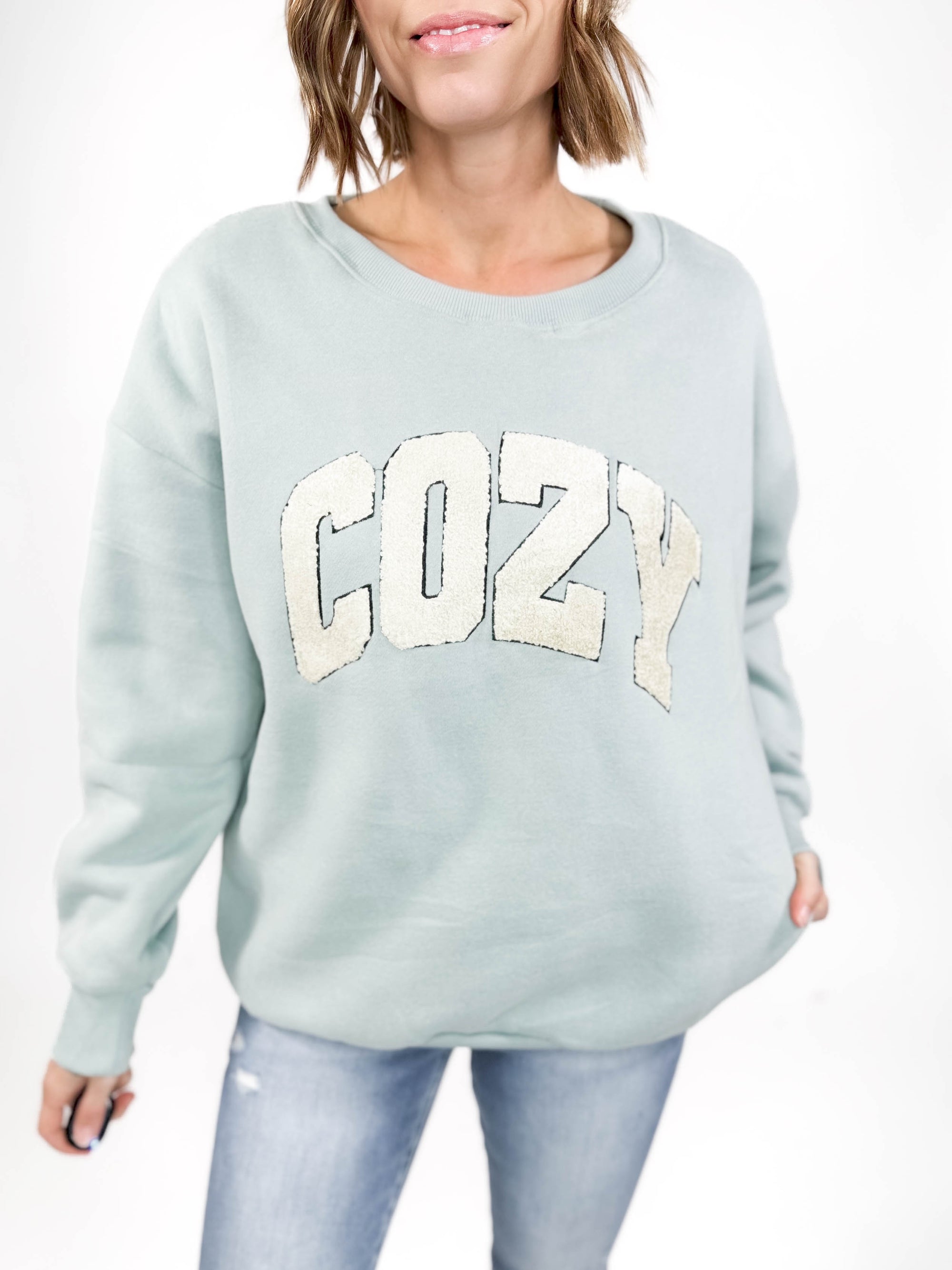 Cozy Sherpa Letter Pullover