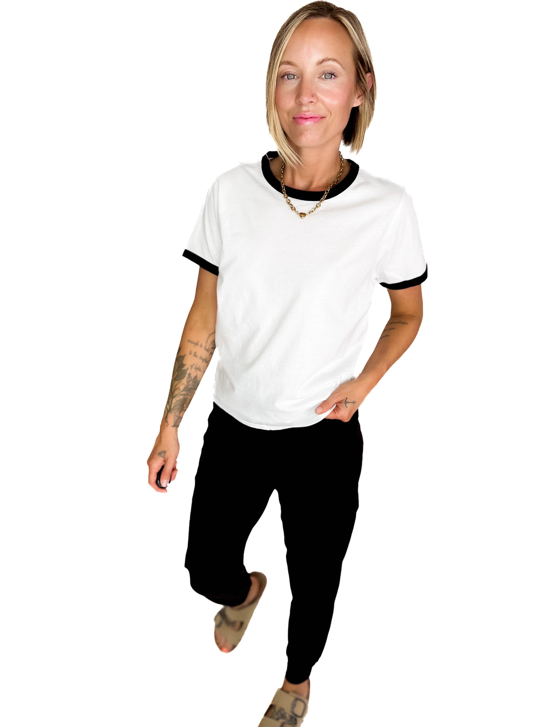 Monica Contrast Binding Short Sleeve T-Shirt- BLACK
