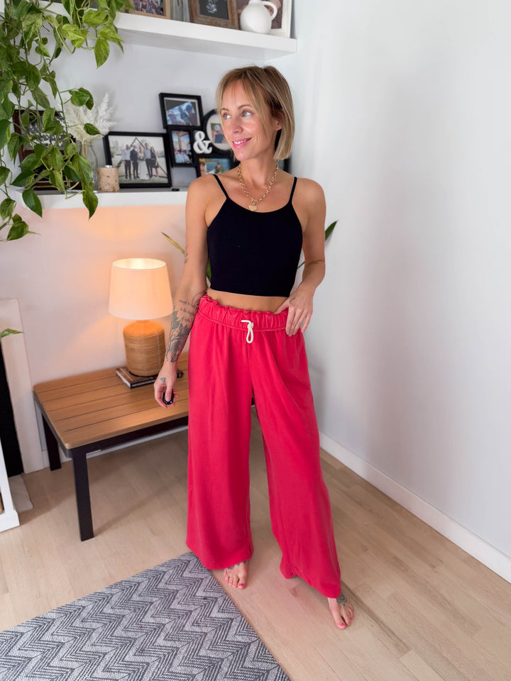 Daydream Foldover Sweatpant- RED