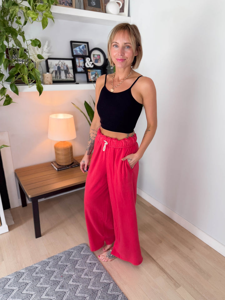 Daydream Foldover Sweatpant- RED