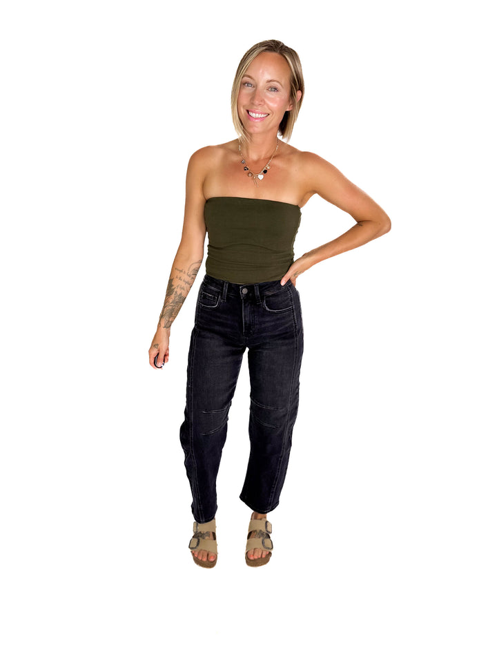 FLYING MONKEY Christina High Rise Barrel Jeans- BLACK-FINAL SALE