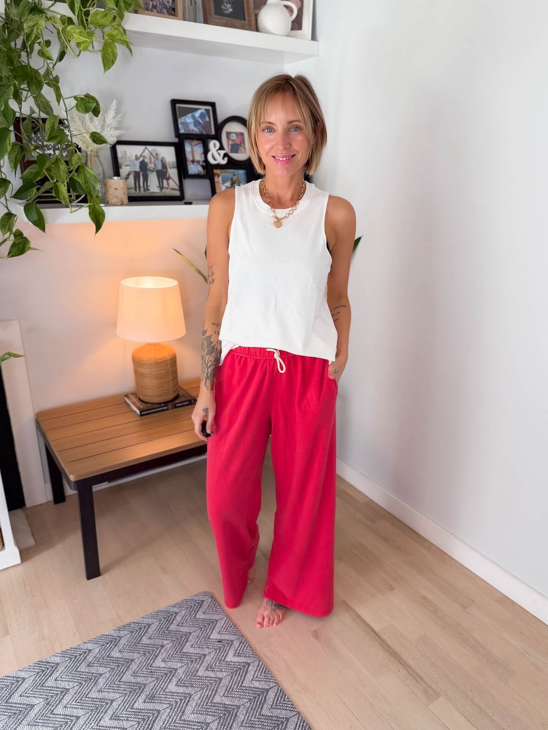 Daydream Foldover Sweatpant- RED