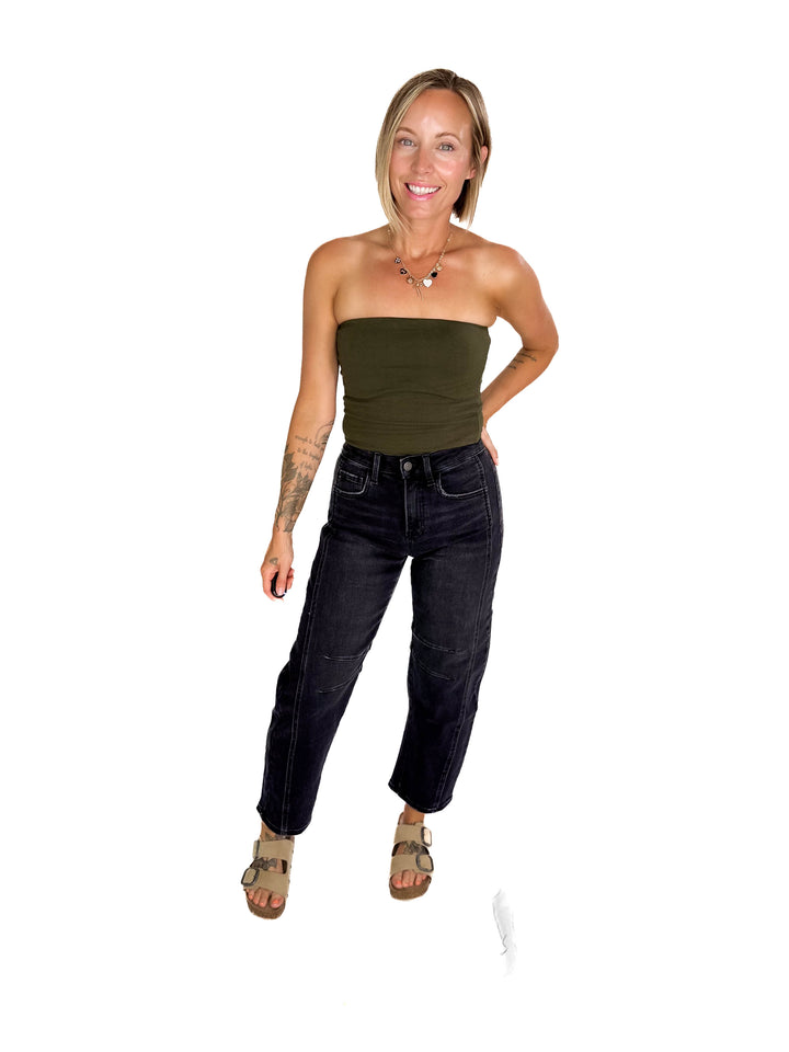 FLYING MONKEY Christina High Rise Barrel Jeans- BLACK-FINAL SALE
