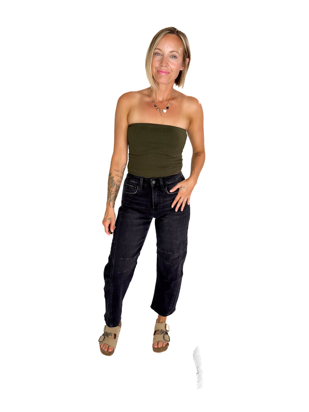 FLYING MONKEY Christina High Rise Barrel Jeans- BLACK-FINAL SALE