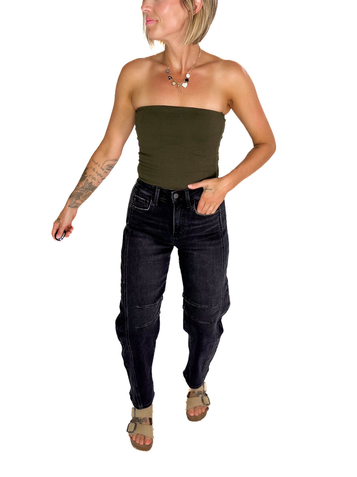 FLYING MONKEY Christina High Rise Barrel Jeans- BLACK-FINAL SALE