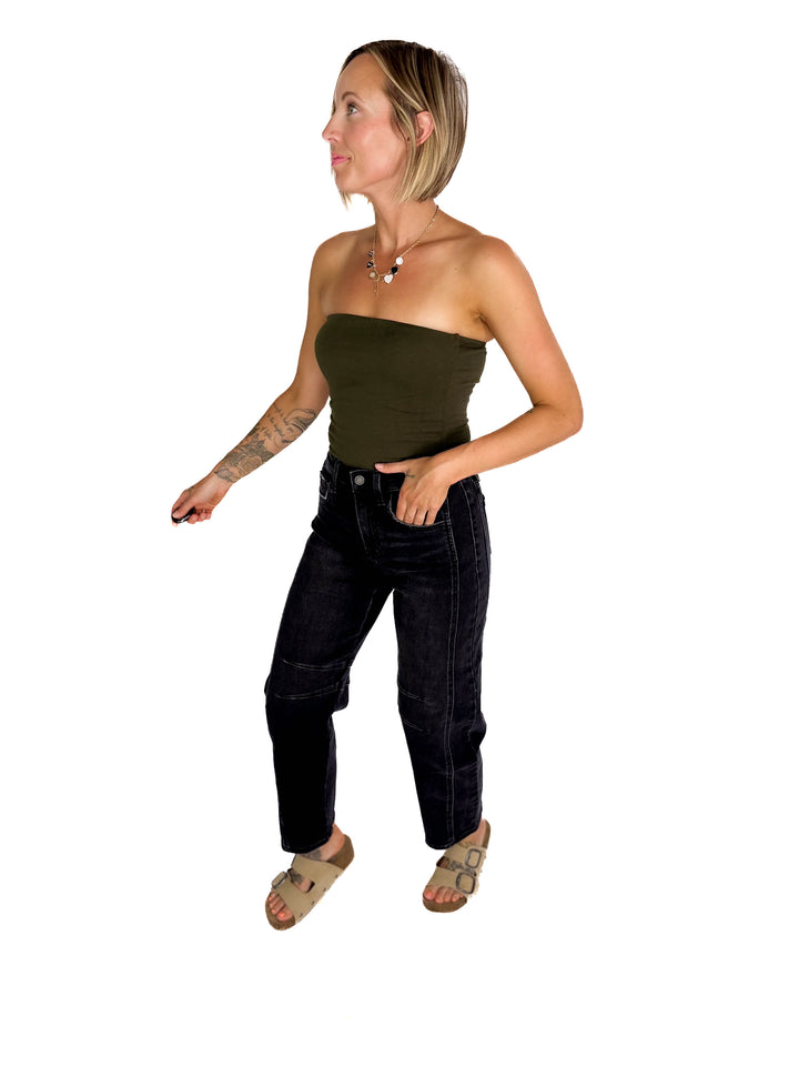 FLYING MONKEY Christina High Rise Barrel Jeans- BLACK-FINAL SALE
