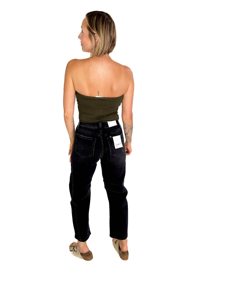 FLYING MONKEY Christina High Rise Barrel Jeans- BLACK-FINAL SALE