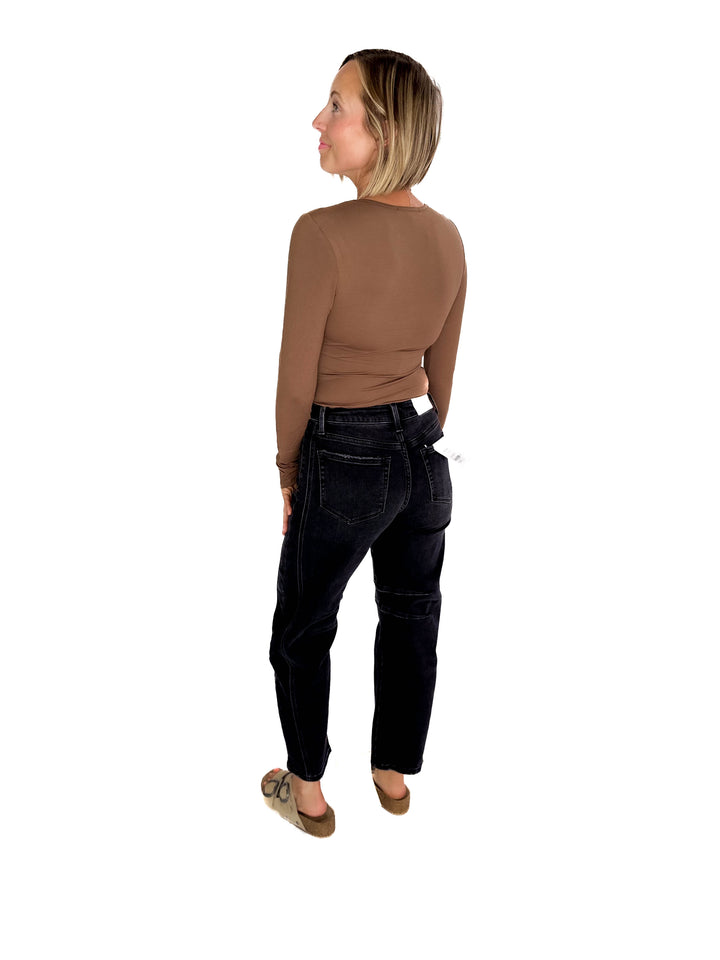 Nicole Surplice Long Sleeve Bodysuit- CHESTNUT