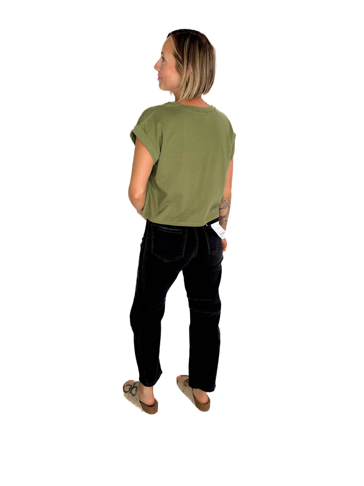 Helen Cotton Folded Sleeve Top- LIGHT OLIVE