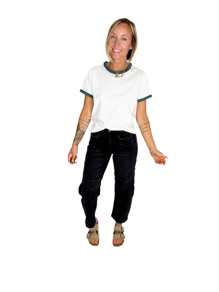 Monica Contrast Binding Short Sleeve T-Shirt- HUNTER GREEN