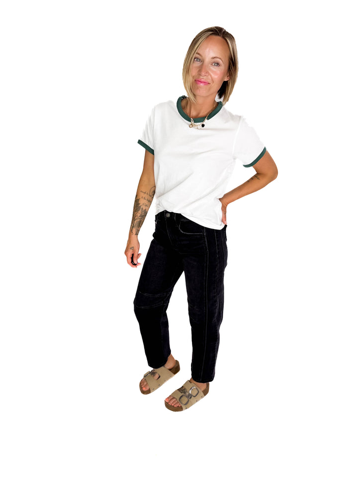 Monica Contrast Binding Short Sleeve T-Shirt- HUNTER GREEN