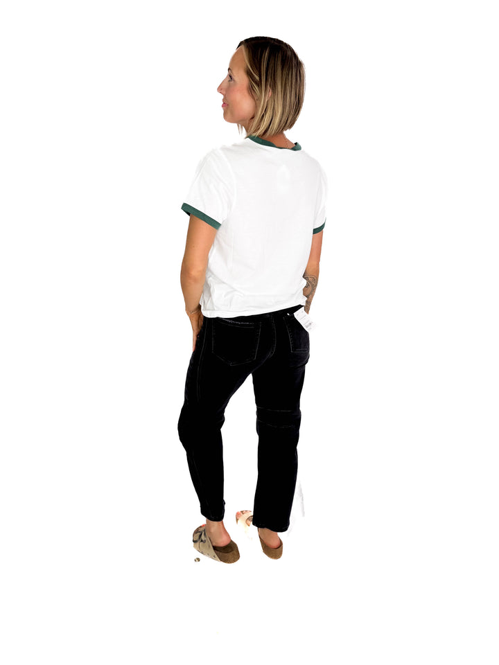 Monica Contrast Binding Short Sleeve T-Shirt- HUNTER GREEN