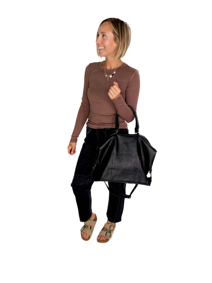 Indy Tote Bag Rustic Handle and Strap- BLACK