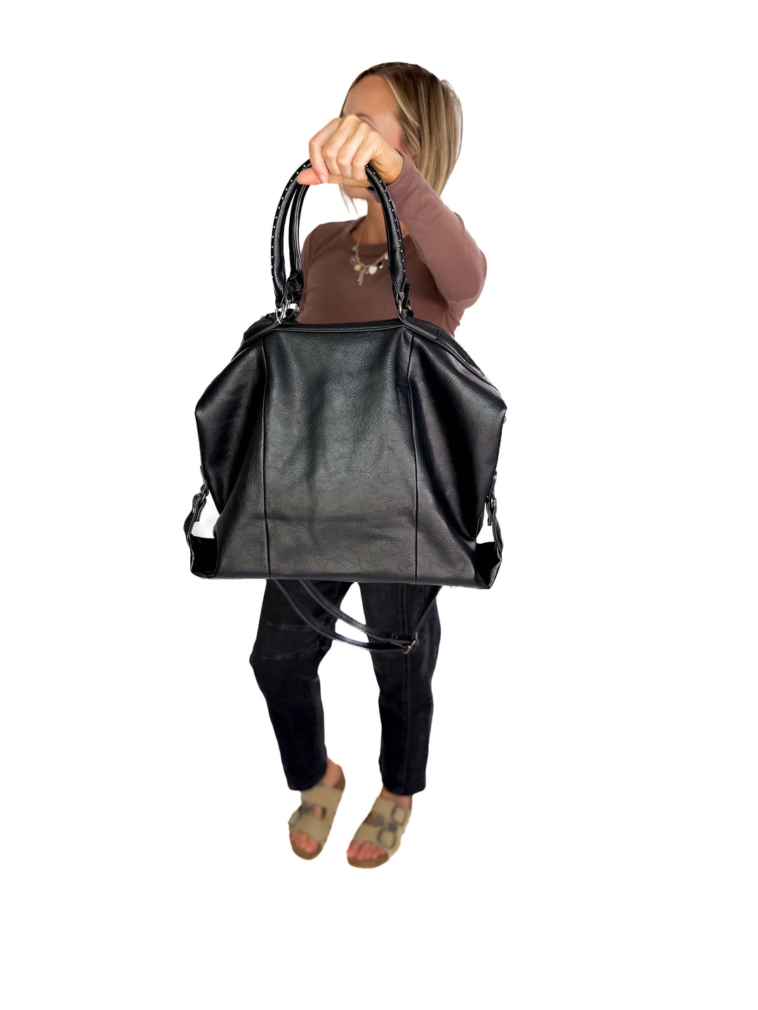 Indy Tote Bag Rustic Handle and Strap- BLACK