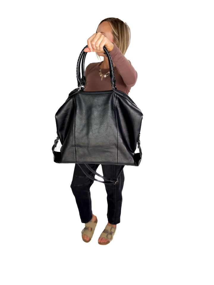 Indy Tote Bag Rustic Handle and Strap- BLACK