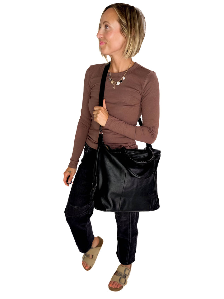 Indy Tote Bag Rustic Handle and Strap- BLACK