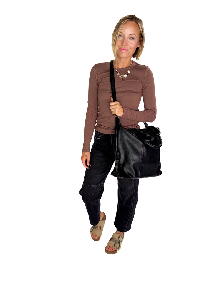 Indy Tote Bag Rustic Handle and Strap- BLACK