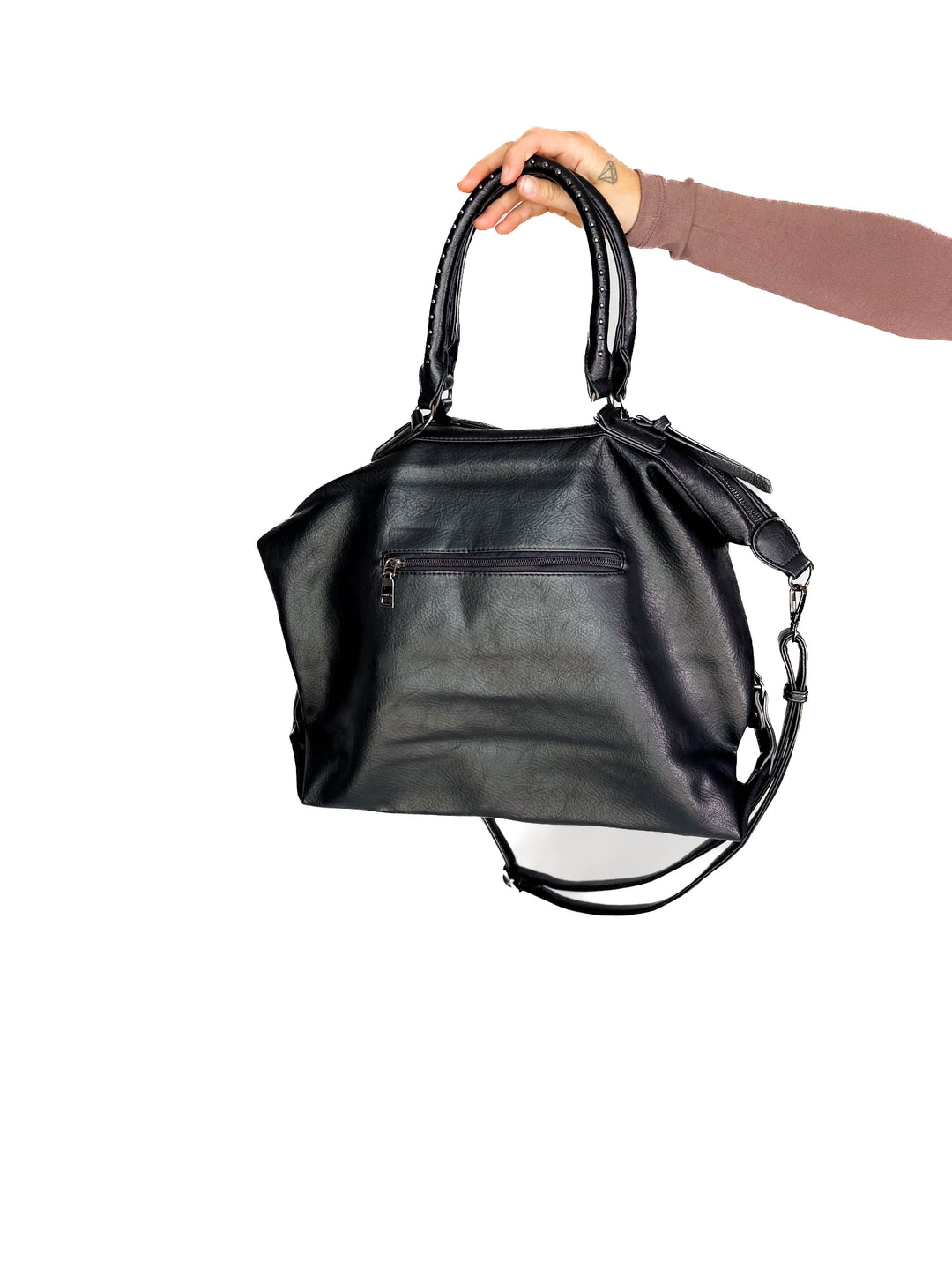 Indy Tote Bag Rustic Handle and Strap- BLACK