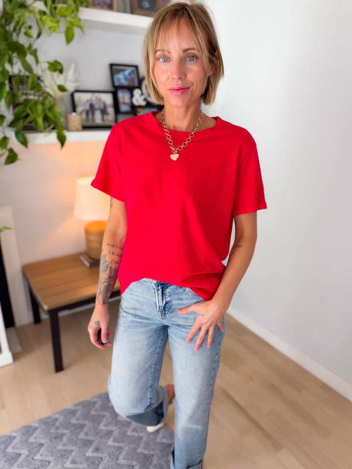 Colter Cotton Boyfriend Tee- RUBY