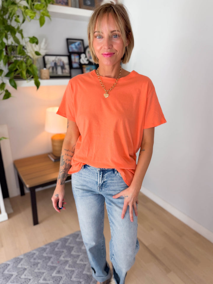 Colter Cotton Boyfriend Tee- CORAL