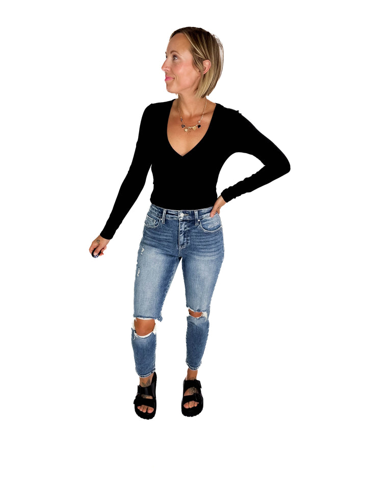 PETRA Vanessa Super High Rise Stretch Mom Jeans- MEDIUM WASH