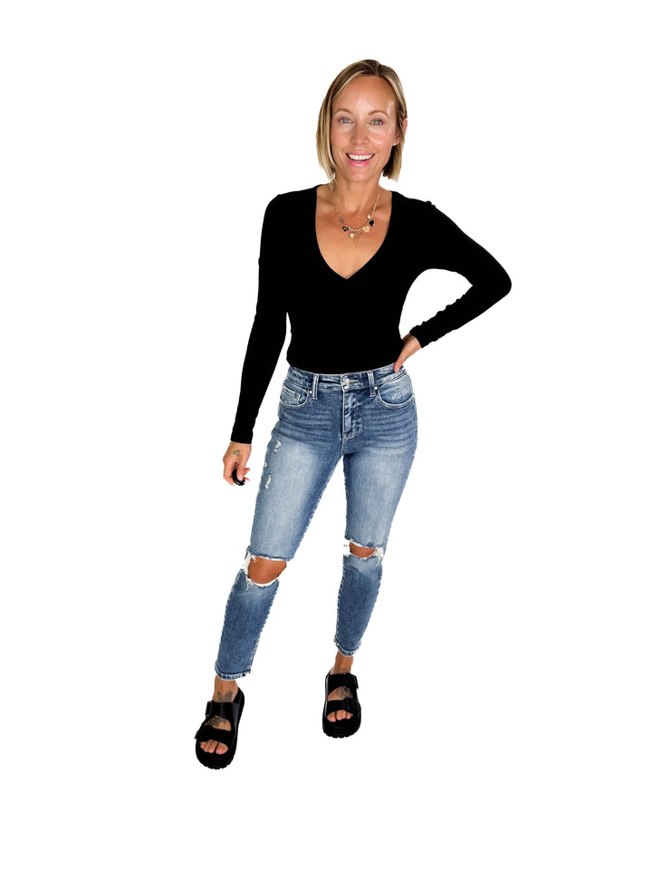 PETRA Vanessa Super High Rise Stretch Mom Jeans- MEDIUM WASH