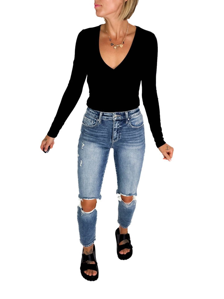 PETRA Vanessa Super High Rise Stretch Mom Jeans- MEDIUM WASH