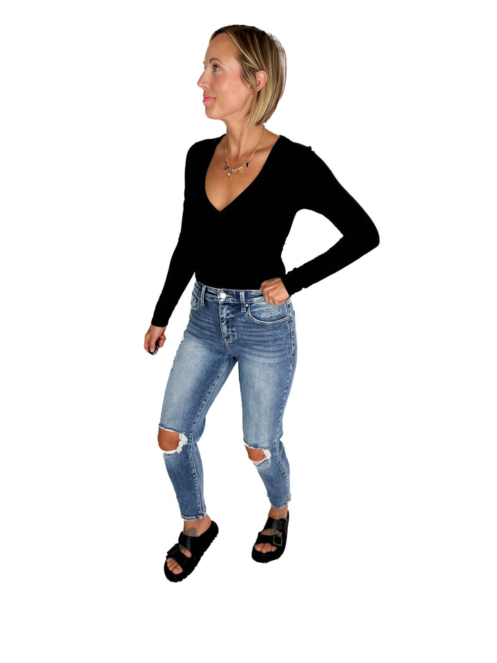 PETRA Vanessa Super High Rise Stretch Mom Jeans- MEDIUM WASH