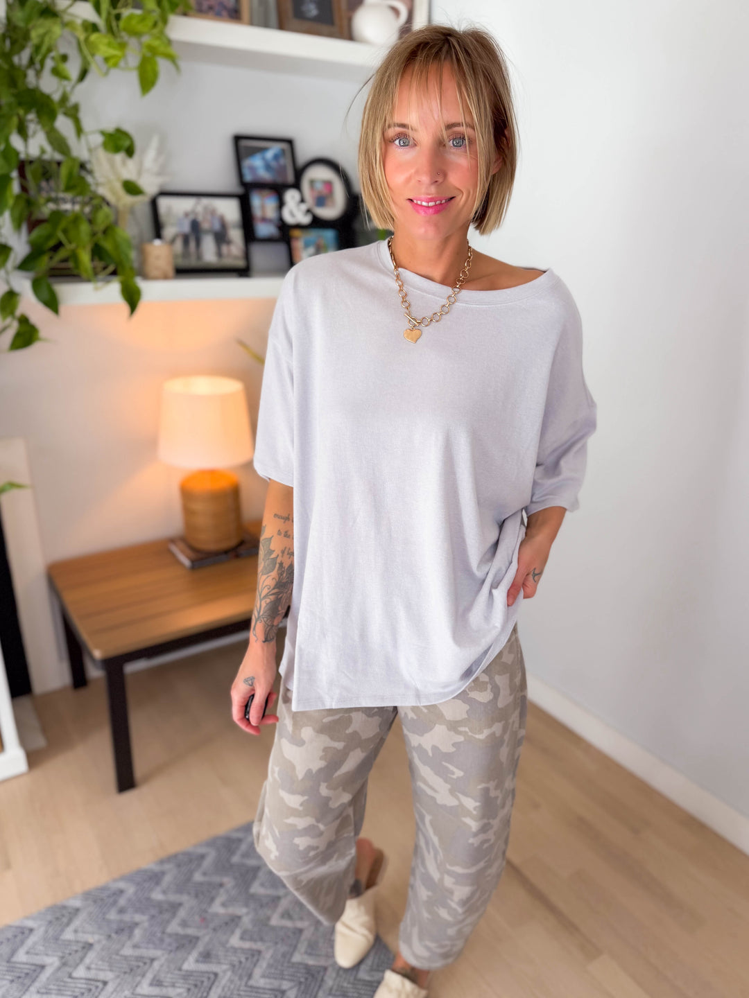 Lila Oversized Cotton Tunic Tee- HEATHER GREY