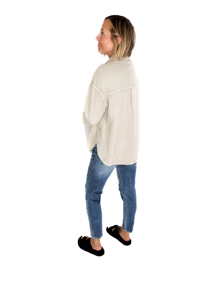 Bethany Washed French Terry Shacket- WASH GREY