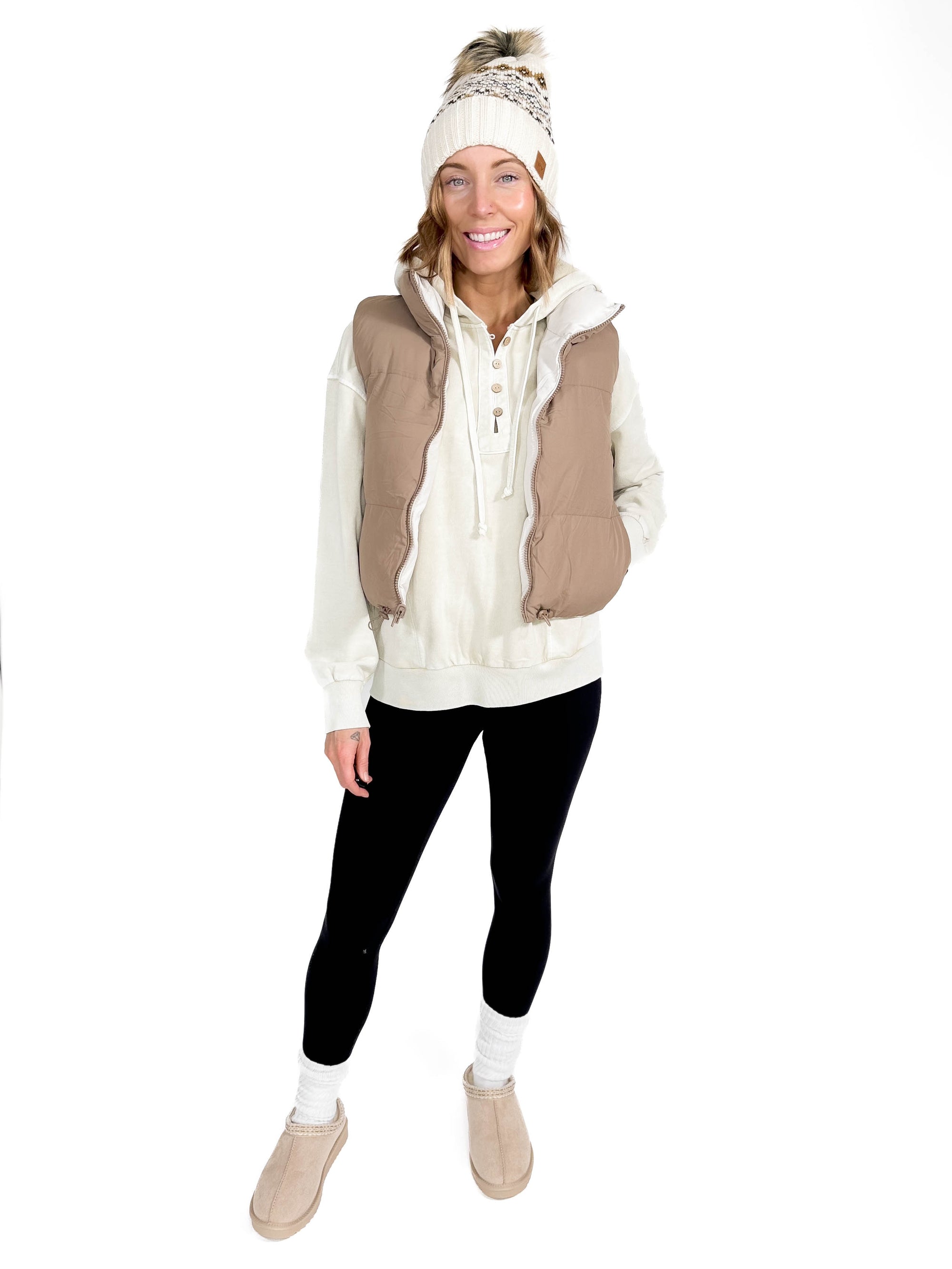 Cheyanne Crop Puffer Vest- LIGHT MOCHA/COOL BIEGE