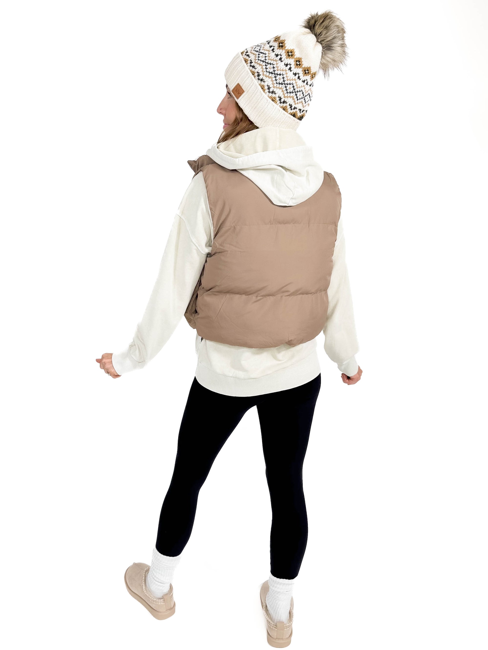 Cheyanne Crop Puffer Vest- LIGHT MOCHA/COOL BIEGE