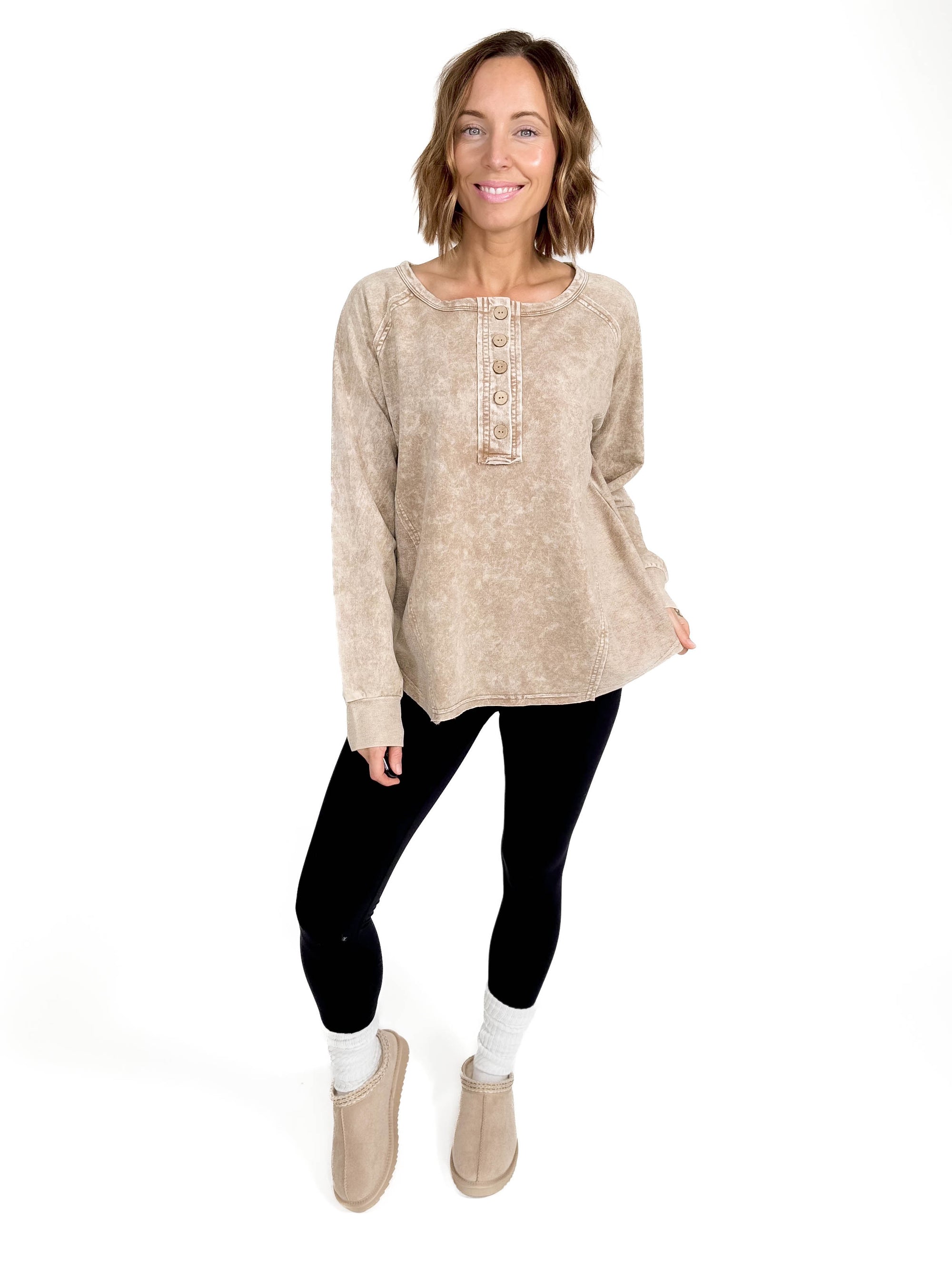 Sharna Washed Henley- BROWN