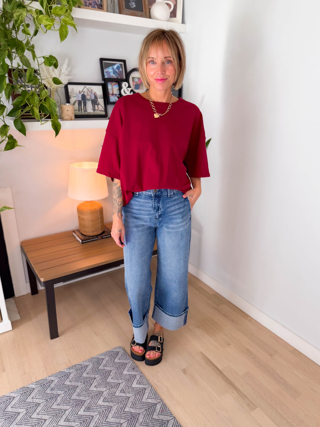 Lila Oversized Cotton Tunic Tee- CABERNET