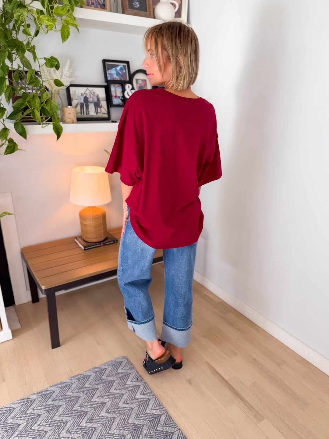 Lila Oversized Cotton Tunic Tee- CABERNET